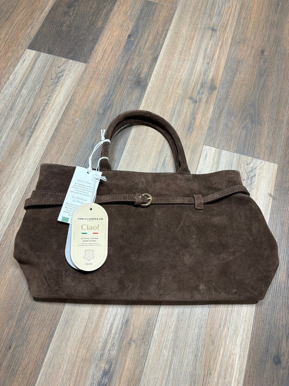 Viola Castellani Ciao Satchel Bag Brown Suede Genuine Leather Detachable Strap